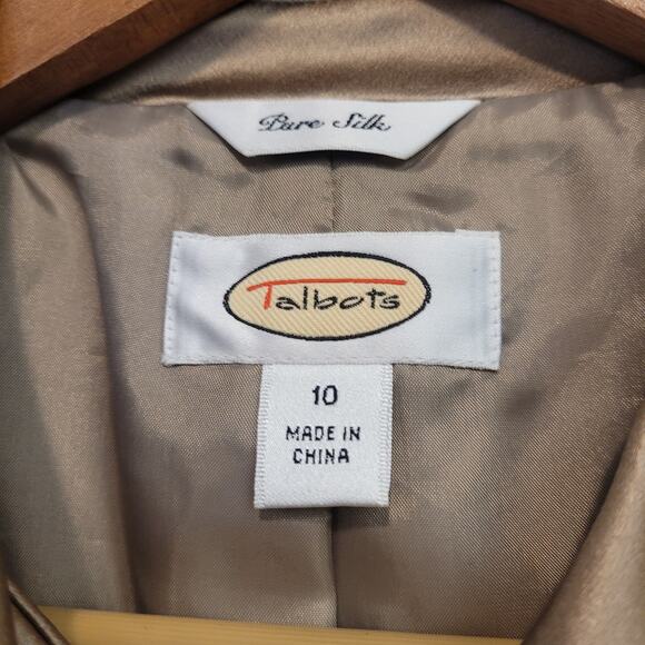 Talbots 100% Silk Caramel Jacket Women’s Size 10 Lightweight Button Front Coat - Picture 2 of 11